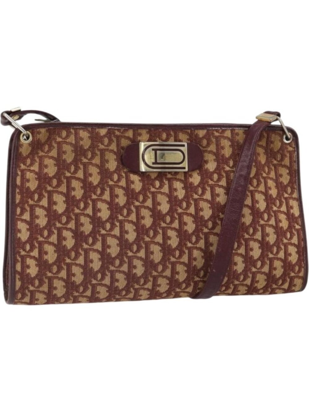Christian Dior Trotter Canvas Shoulder Bag Red Gold